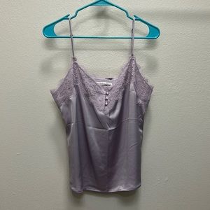 Abercrombie and Fitch Satin Cami with lace trim and front button detail